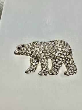 Rhinestone Polar Bear Brooch - Silver Crystal Animal Pin